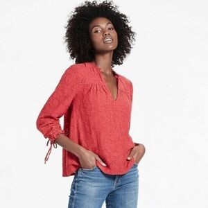 Lucky Brand Clip Jacquard Peasant Top Red Earth Tie Sleeve – Size Medium